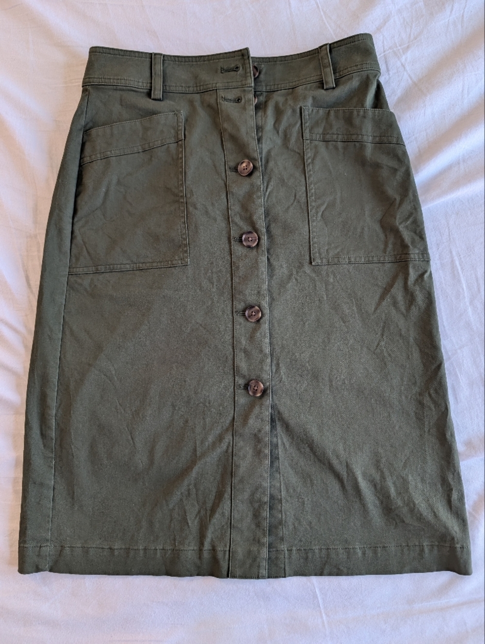 J. Crew Factory Button-Front Olive Green Skirt
